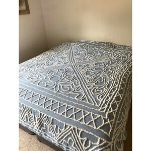 Pottery Barn duvet cover king size / cal king blue cotton white fringe boho